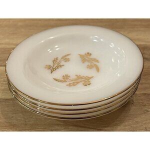 Federal Glass Set of 4 Soup Rimmed Bowls Milk Glass White Gold Wheat